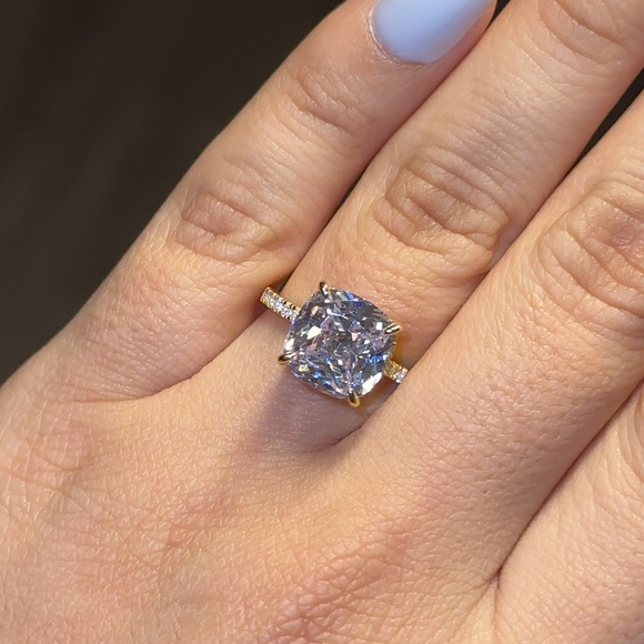 Cushion Cut Engagement Ring 925 Sterling Silver Yellow Gold Size 5,6,7,8,9,10 - Picture 1 of 6
